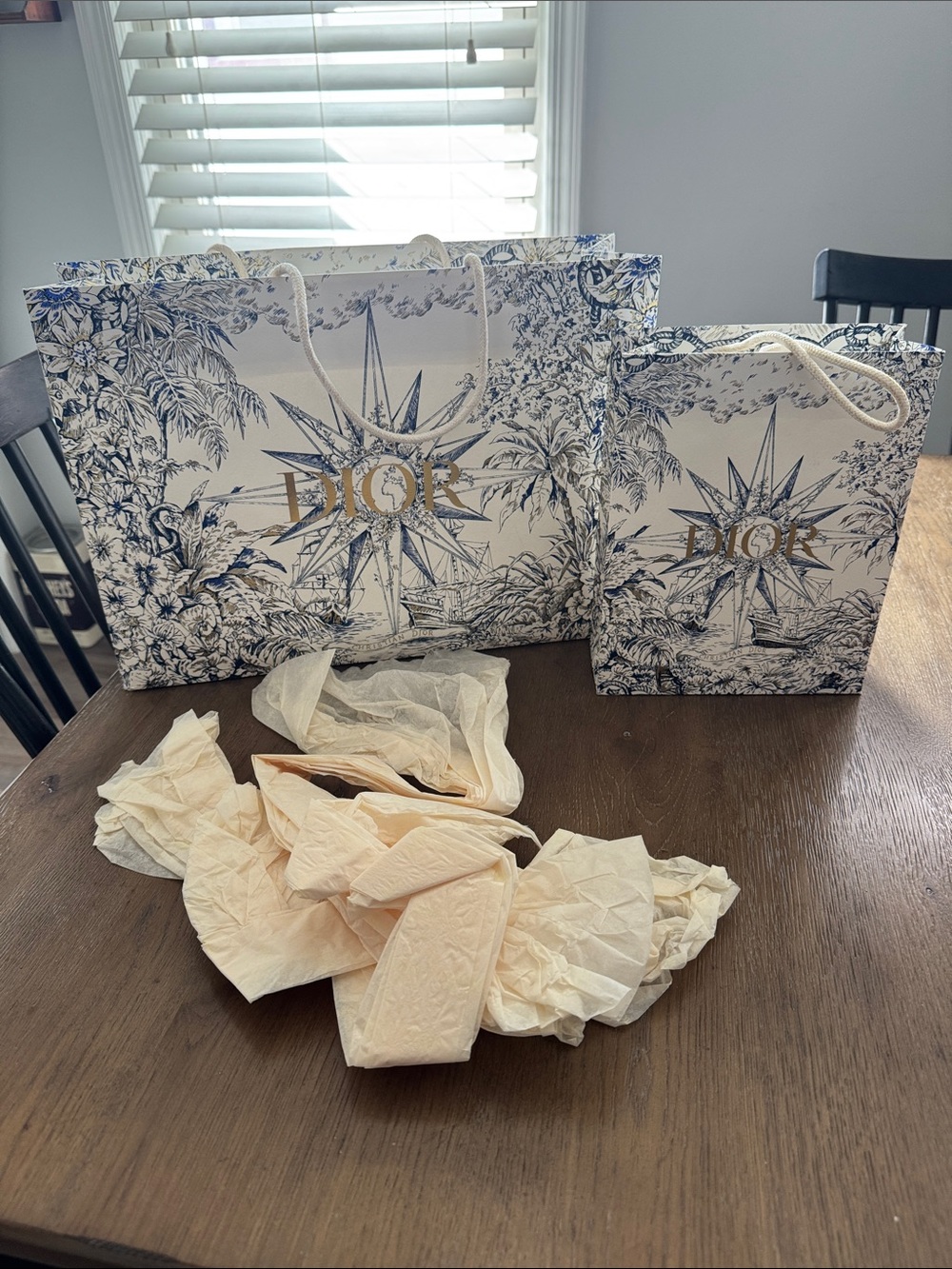 Dior paper bags (2) includes Dior tissue paper